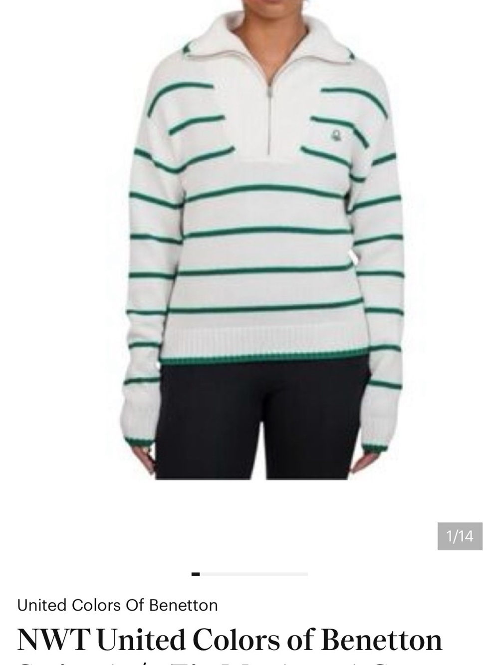 Benetton Mens 100% cotton United Colors Of Benetton Striped Sweater Green /White